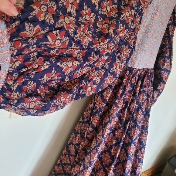 Free People Indigo Combo Long Bell Sleeve Maxi Sz. L Dress - Picture 10 of 15